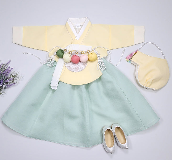 Hanbok Girl Baby Korea Traditional Clothing Set First Birthday Celebration Party 100th Birth Celebration 1–15 years Yellow HG356