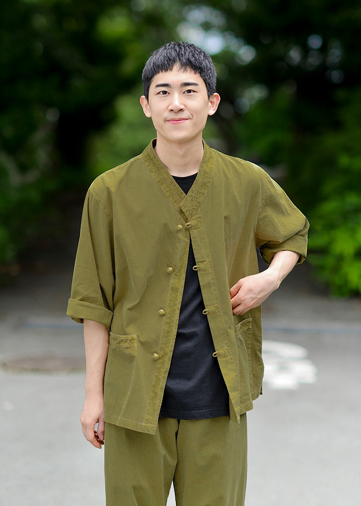 Korean Hanbok Washed Cotton Common Use Man Woman Casual Daily Clothing 3/4 Sleeve BTS 10097 Olive