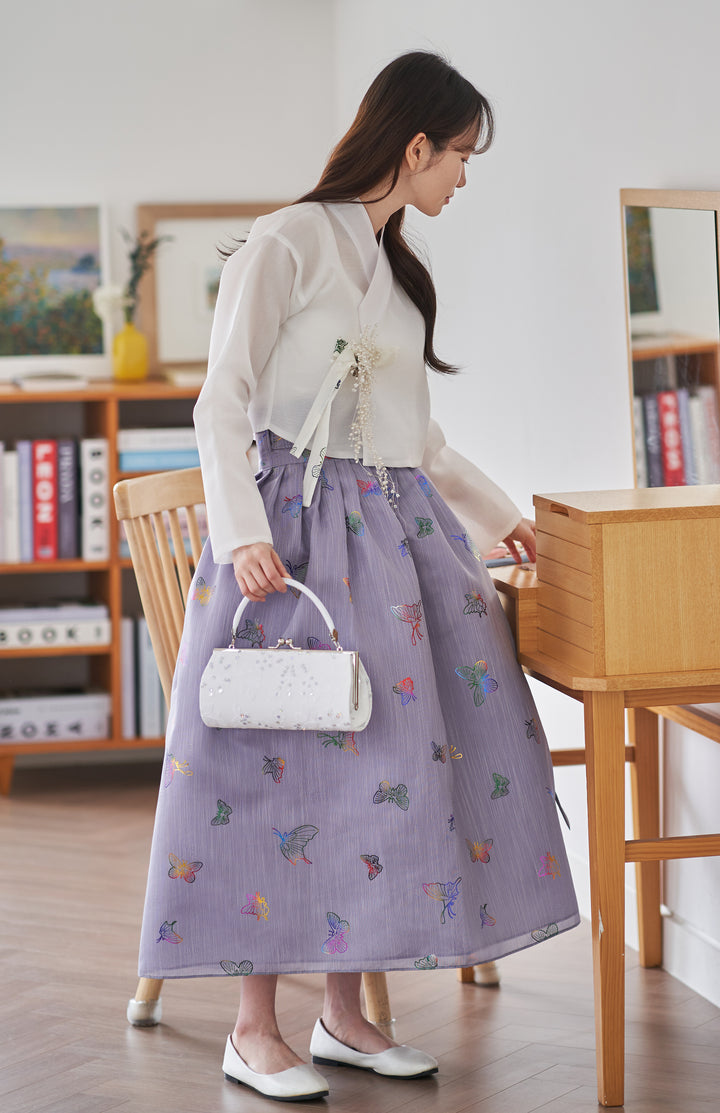 Korean Modern Daily Hanbok Casual Modernized Party Celebration Top Jeogori Butterfly Print SSN104
