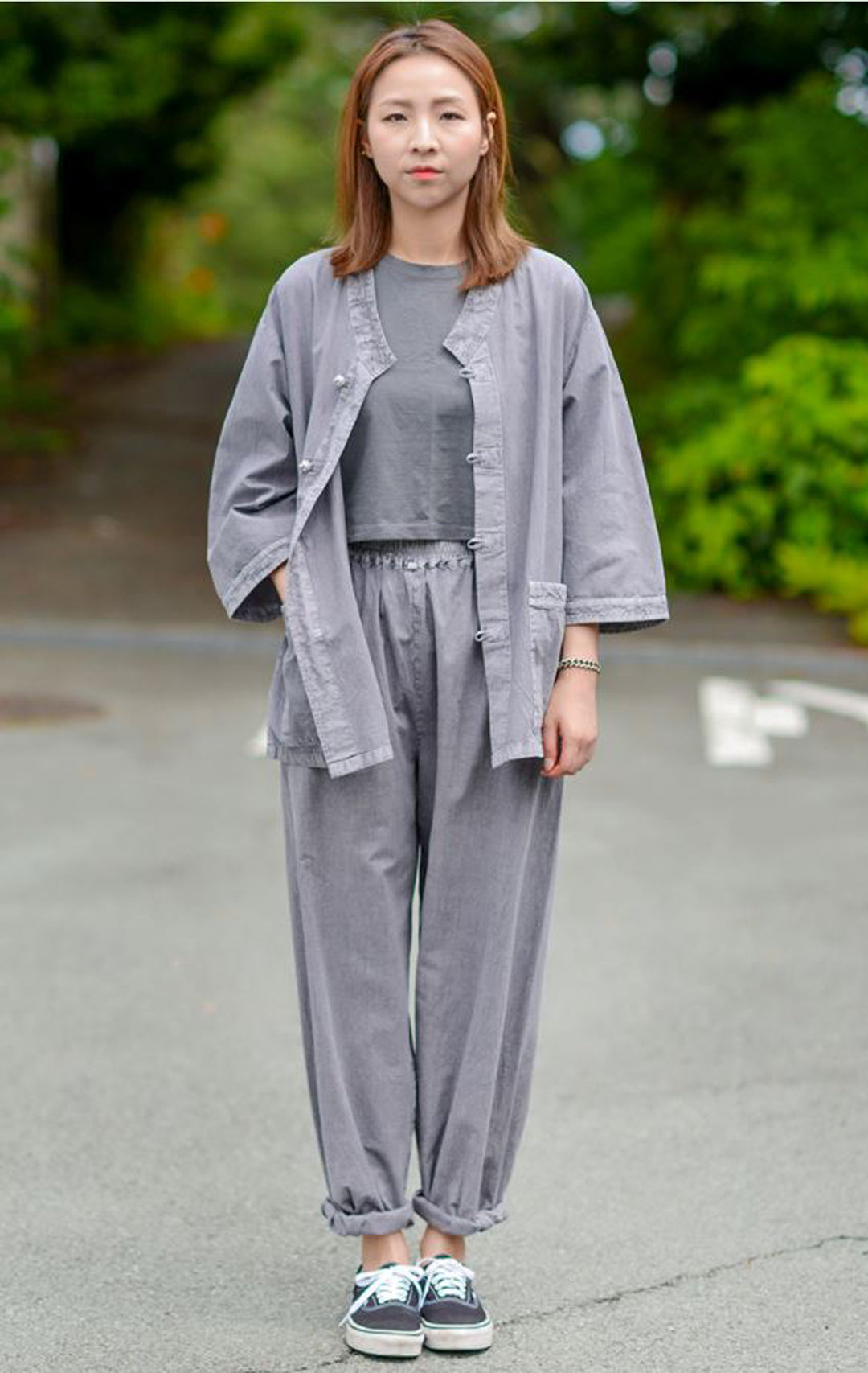 Korean Hanbok Washed Cotton Common Use Man Woman Casual Daily Clothing 3/4 Sleeve BTS 10097 Gray