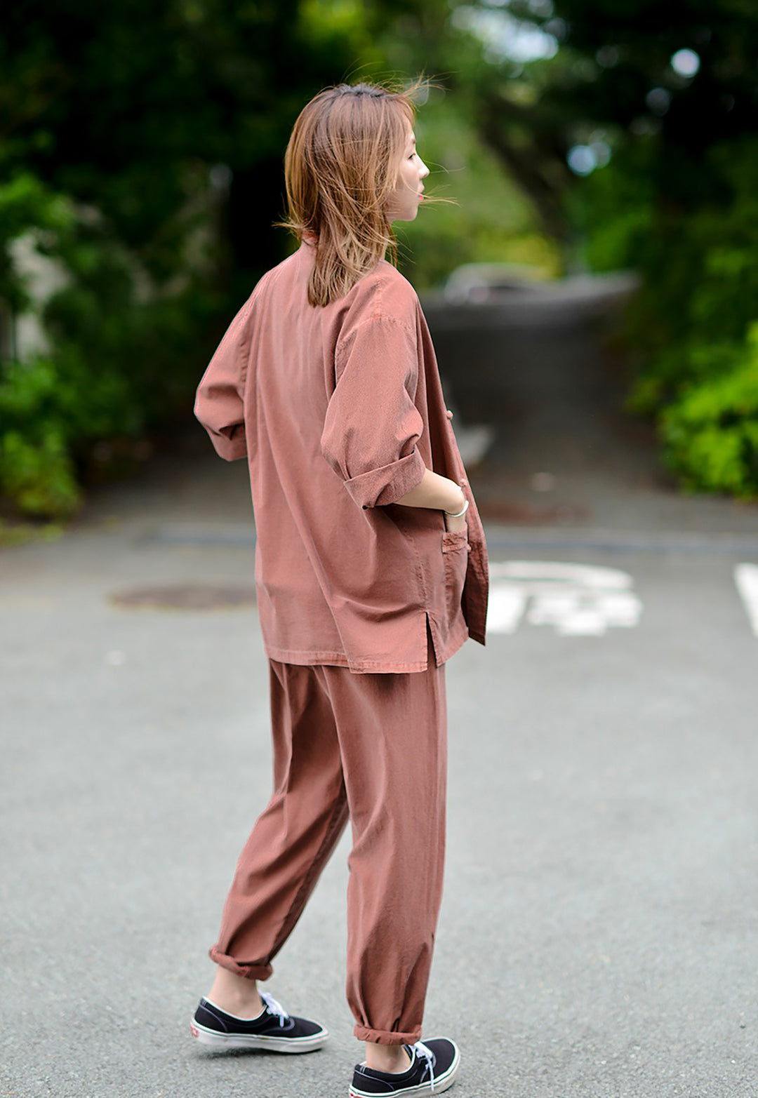 Korean Hanbok Washed Cotton Common Use Man Woman Casual Daily Clothing 3/4 Sleeve BTS 10097 Brown