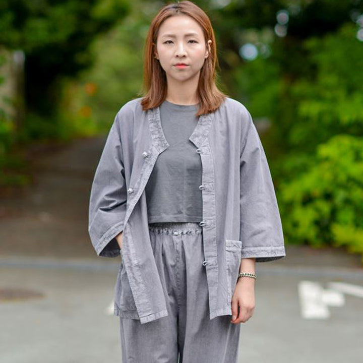 Korean Hanbok Washed Cotton Common Use Man Woman Casual Daily Clothing 3/4 Sleeve BTS 10097 Gray