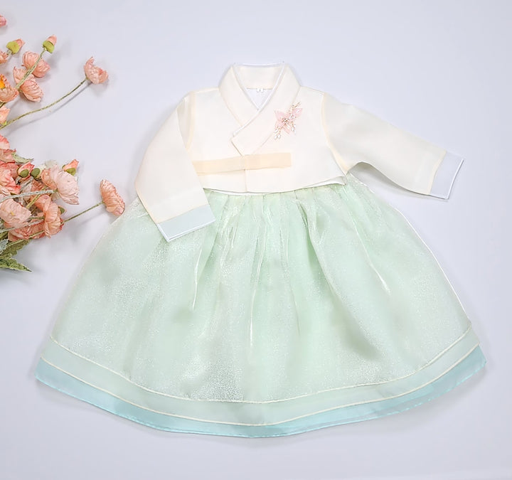 Hanbok Girl Baby Korea Traditional Clothing Set First Birthday Celebration Party Celebration 1–8 years Pastel Beige Mint OSG1035