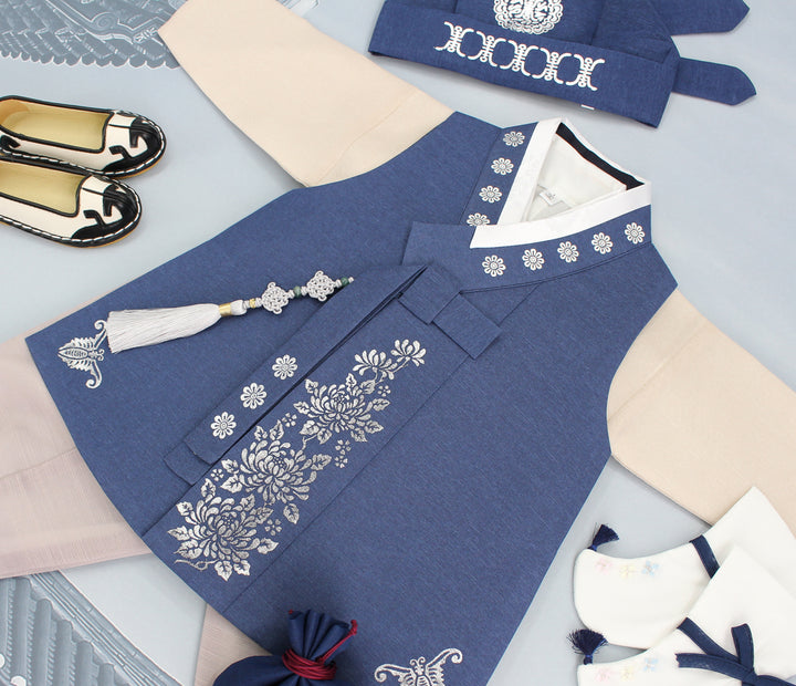 Korean Traditional Boy Baby Hanbok Dol Baikil Party Celebration 100th-10 Years Vivid Blue DDB114