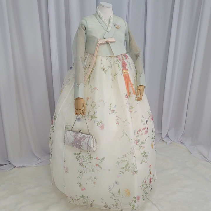Woman Hanbok Dress Korea Traditional clothes Set Wedding Ceremony Birthday Custom-Made Mint See-through OSW902