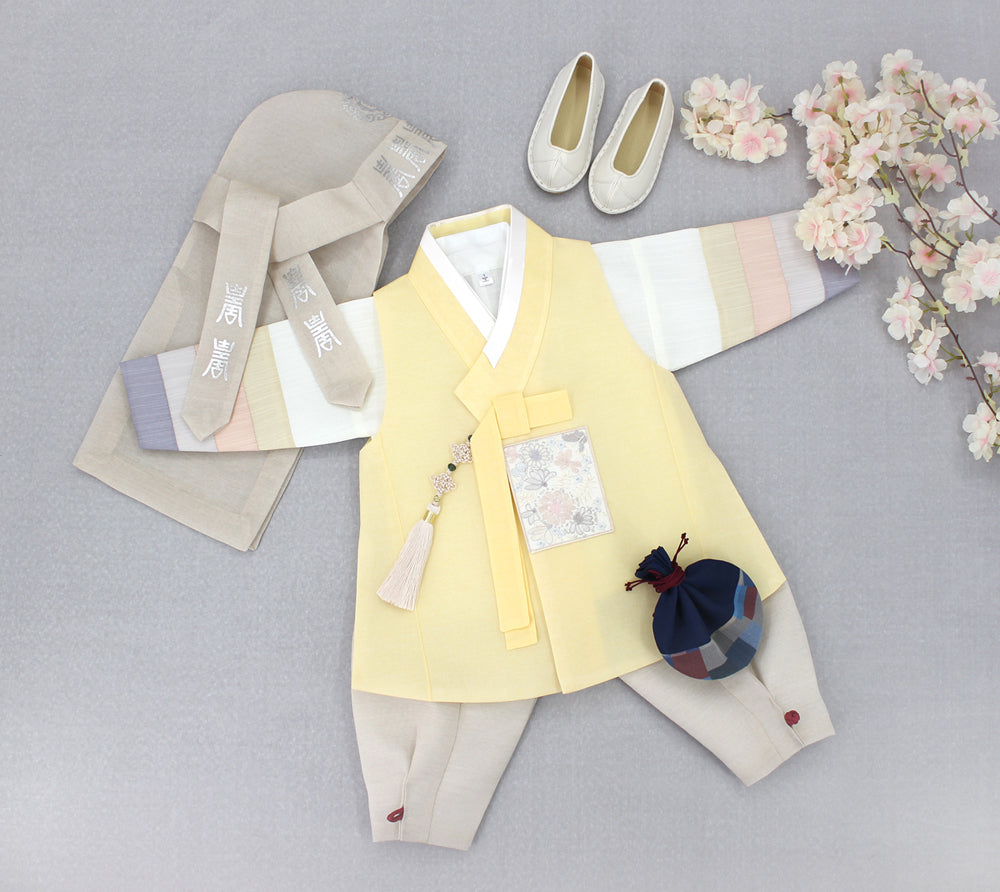 Korean Traditional Boy Baby Hanbok Dol Baikil Party Celebration 100th-10 Years Yellow DDB115