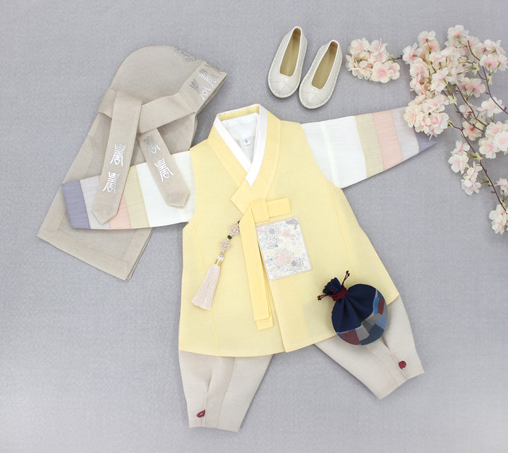 Korean Traditional Boy Baby Hanbok Dol Baikil Party Celebration 100th-10 Years Yellow DDB115