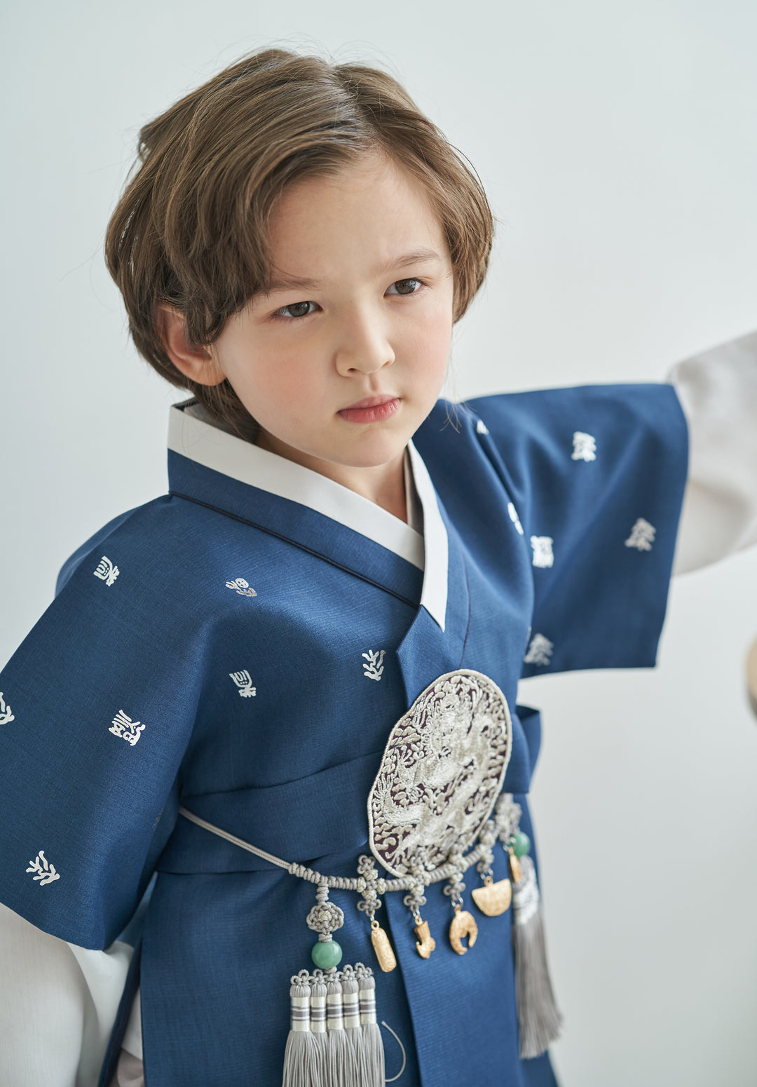Korean Traditional Boy Baby Hanbok Dol Baikil Party Celebration 100th-10 Ages Navy Silver Print OSB101