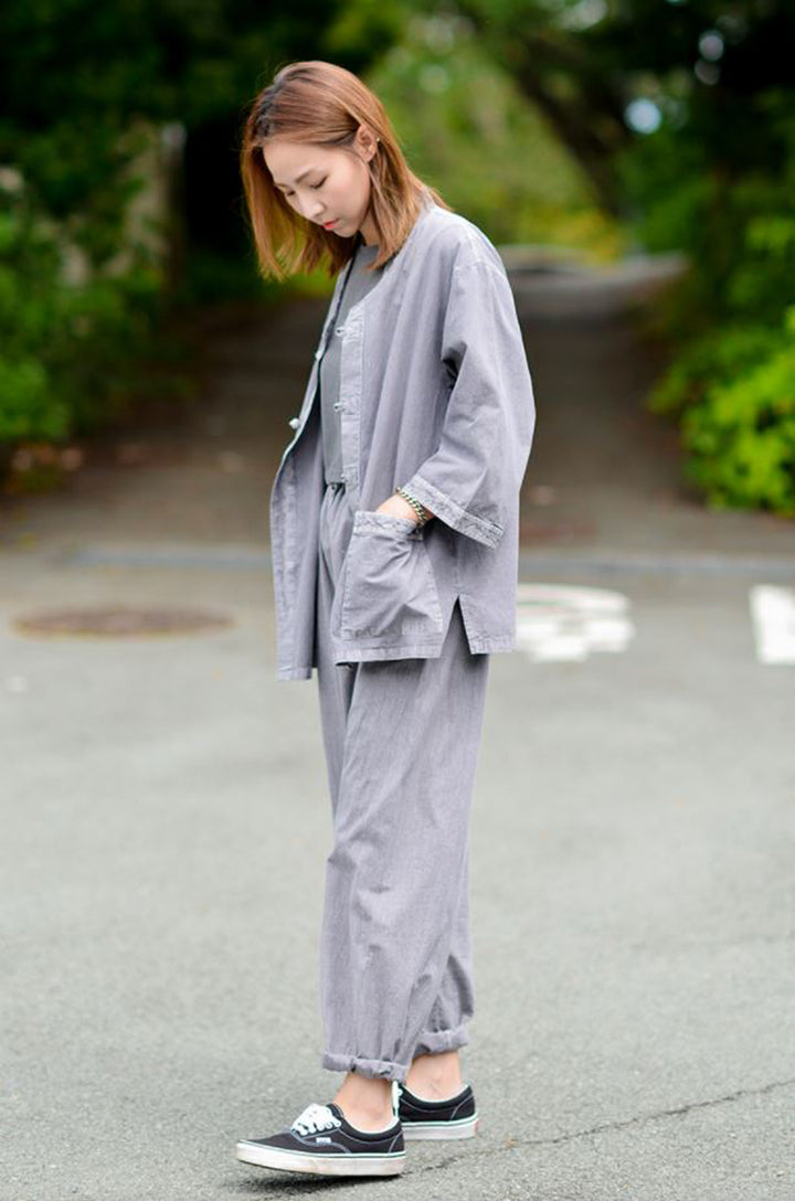 Korean Hanbok Washed Cotton Common Use Man Woman Casual Daily Clothing 3/4 Sleeve BTS 10097 Gray