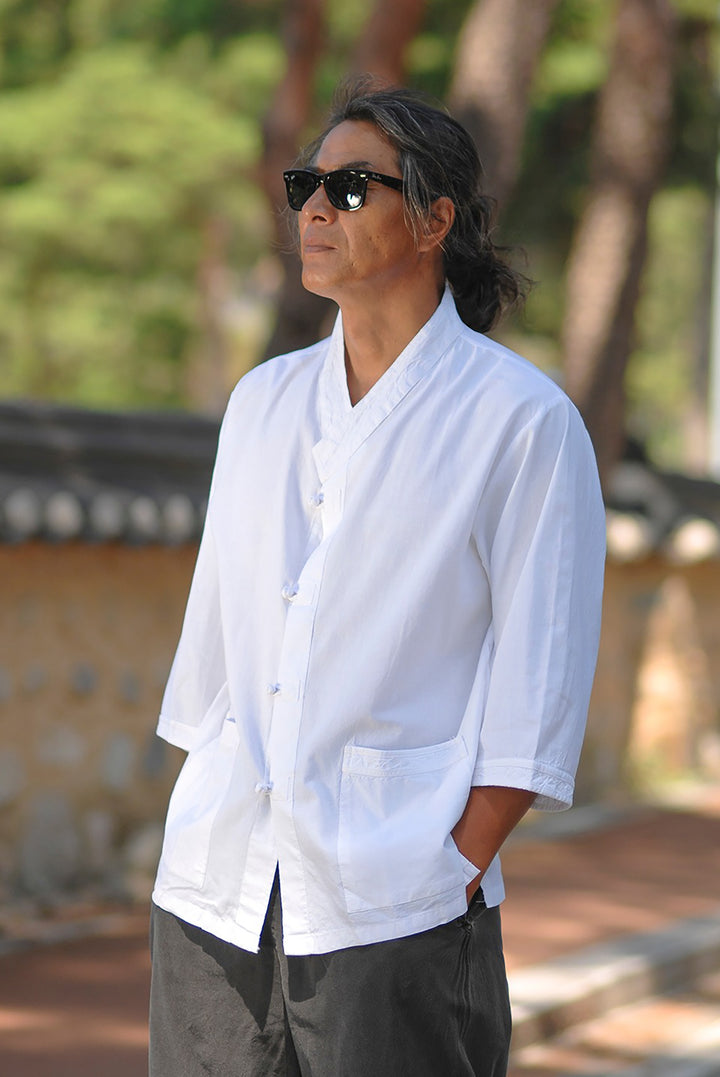 Korean Hanbok Washed Cotton Common Use Man Woman Casual Daily Clothing 3/4 Sleeve BTS 10097 White