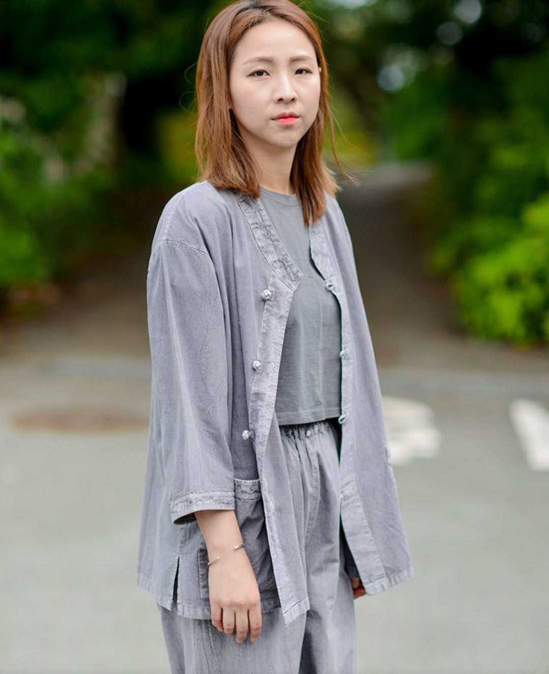 Korean Hanbok Washed Cotton Common Use Man Woman Casual Daily Clothing 3/4 Sleeve BTS 10097 Gray