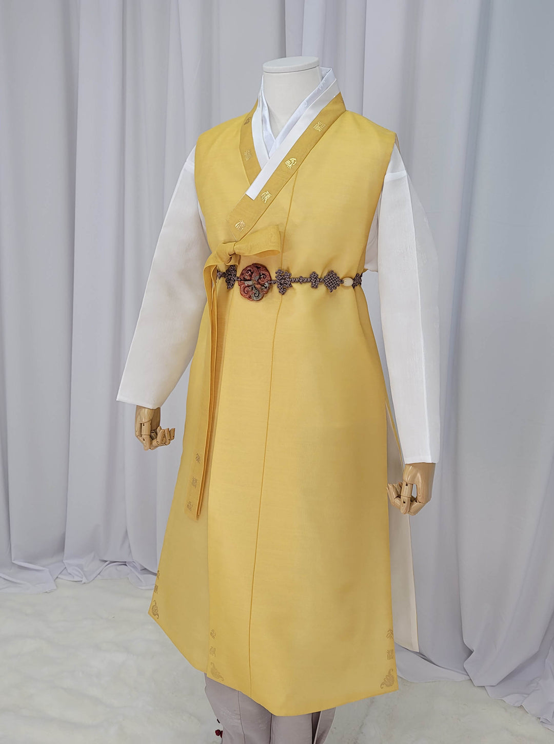 Korean Traditional Man Male Personal Custom Hanbok&nbsp; Yellow Print Design Wedding Party Ceremony OSM145