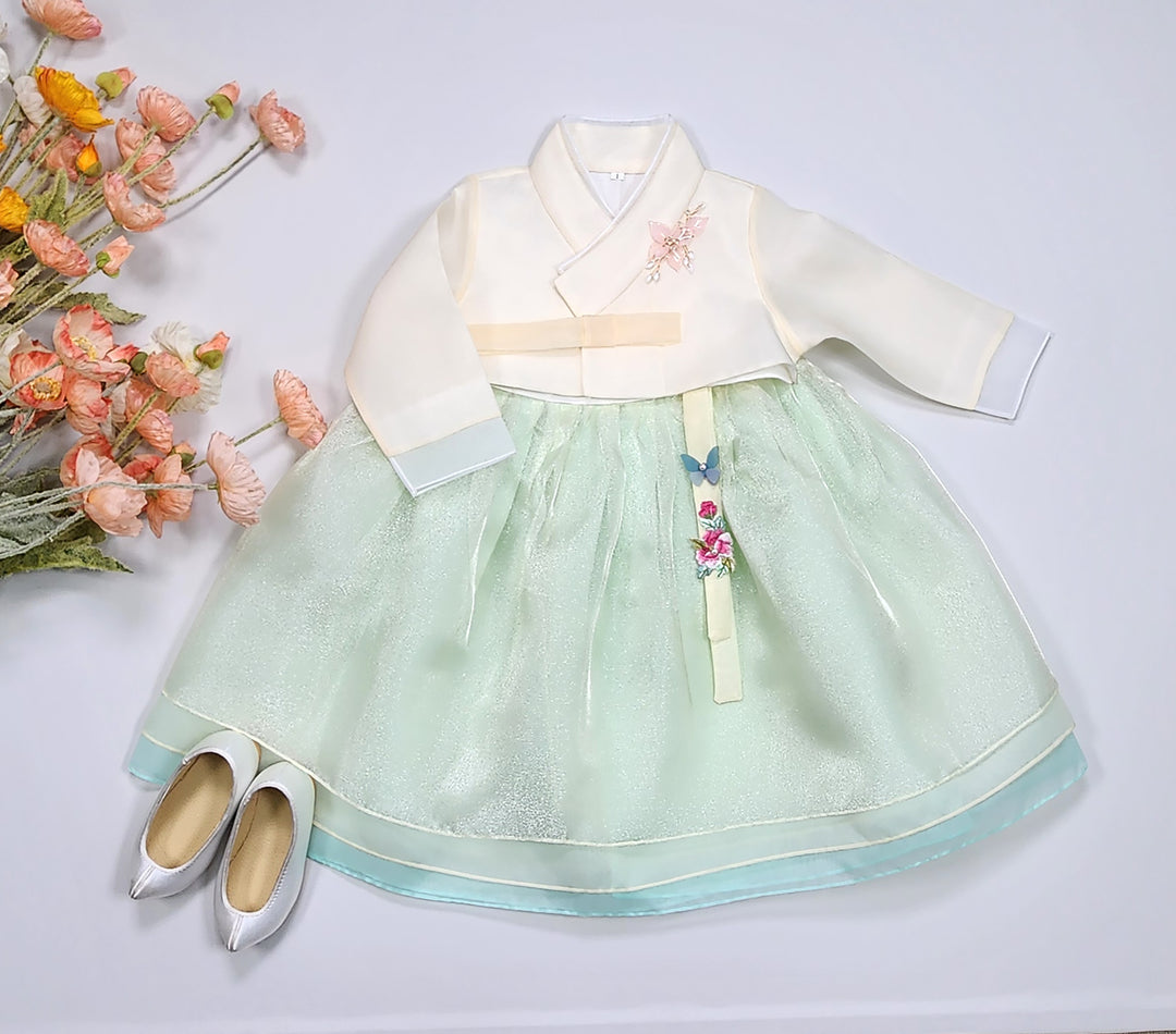 Hanbok Girl Baby Korea Traditional Clothing Set First Birthday Celebration Party Celebration 1–8 years Pastel Beige Mint OSG1035