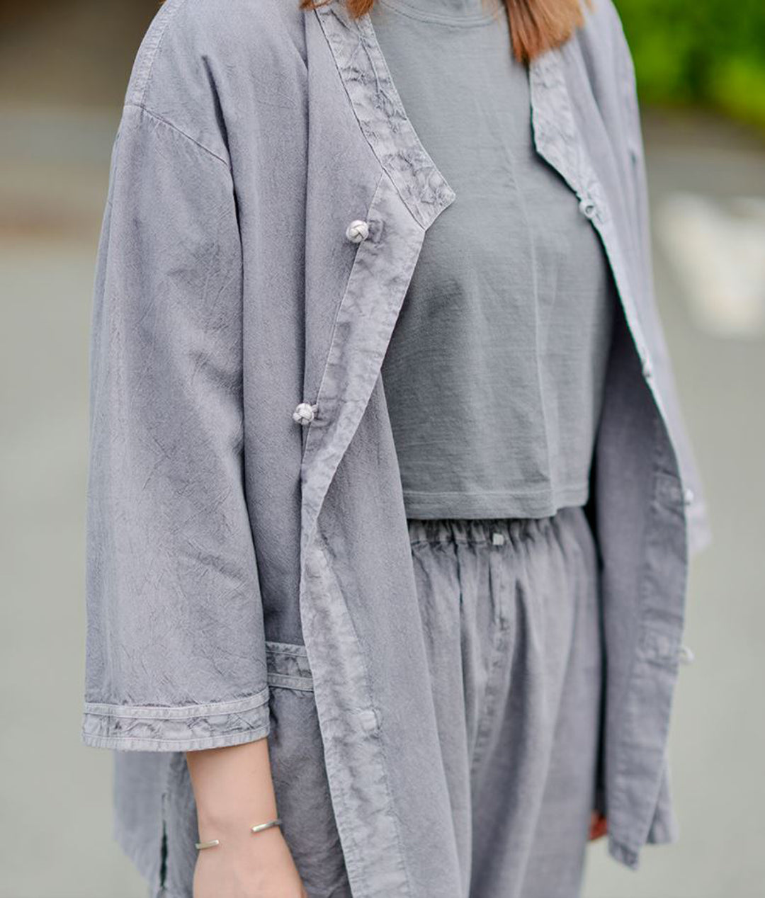 Korean Hanbok Washed Cotton Common Use Man Woman Casual Daily Clothing 3/4 Sleeve BTS 10097 Gray