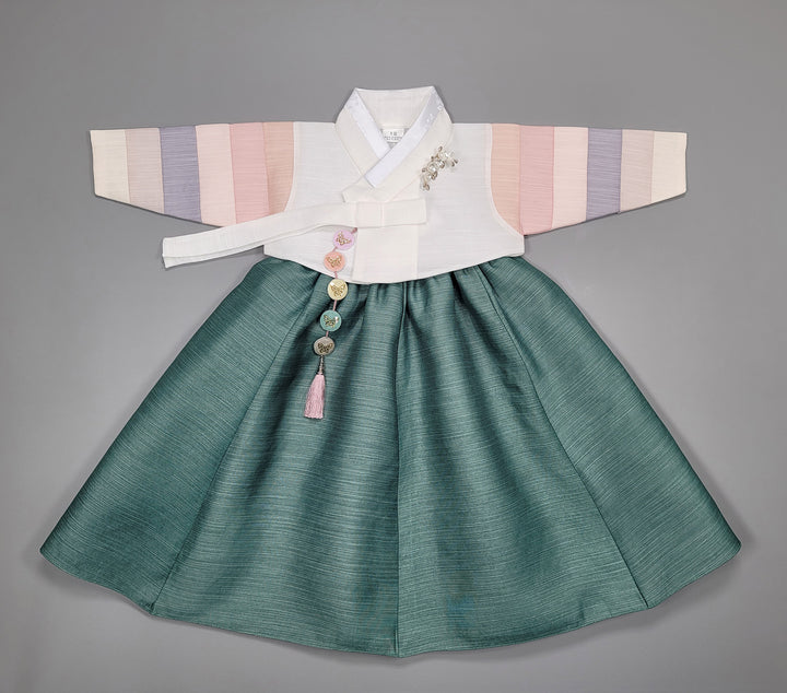 Hanbok Dress Girl Baby Korea Traditional Clothing Set First Birthday Celebration Party 100th Birth1–15 years White Green HG156