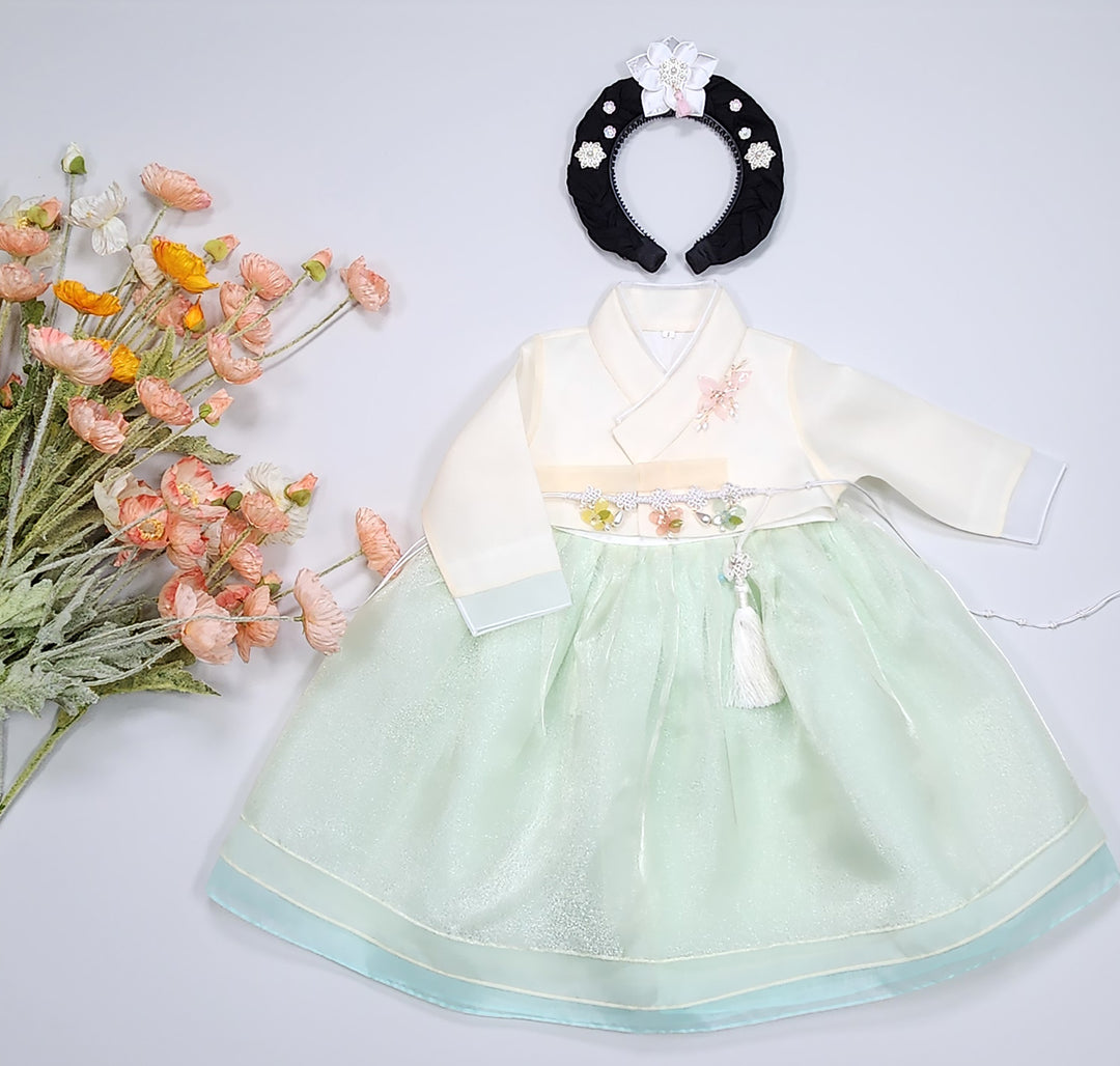 Hanbok Girl Baby Korea Traditional Clothing Set First Birthday Celebration Party Celebration 1–8 years Pastel Beige Mint OSG1035