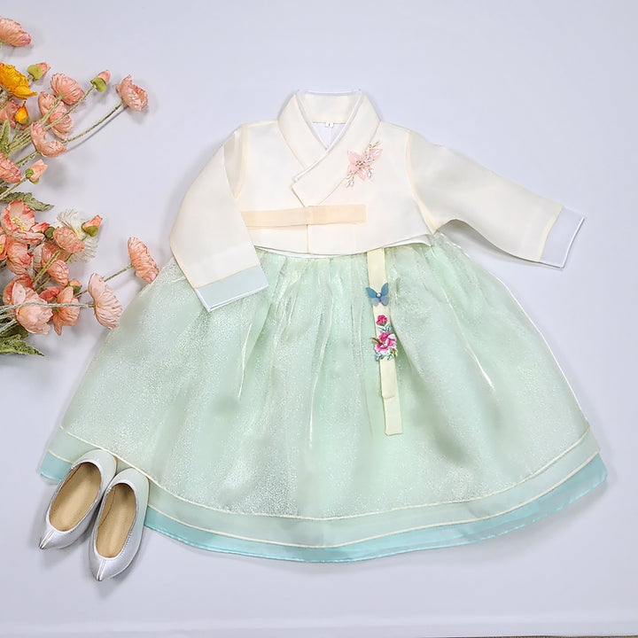 Hanbok Girl Baby Korea Traditional Clothing Set First Birthday Celebration Party Celebration 1–8 years Pastel Beige Mint OSG1035