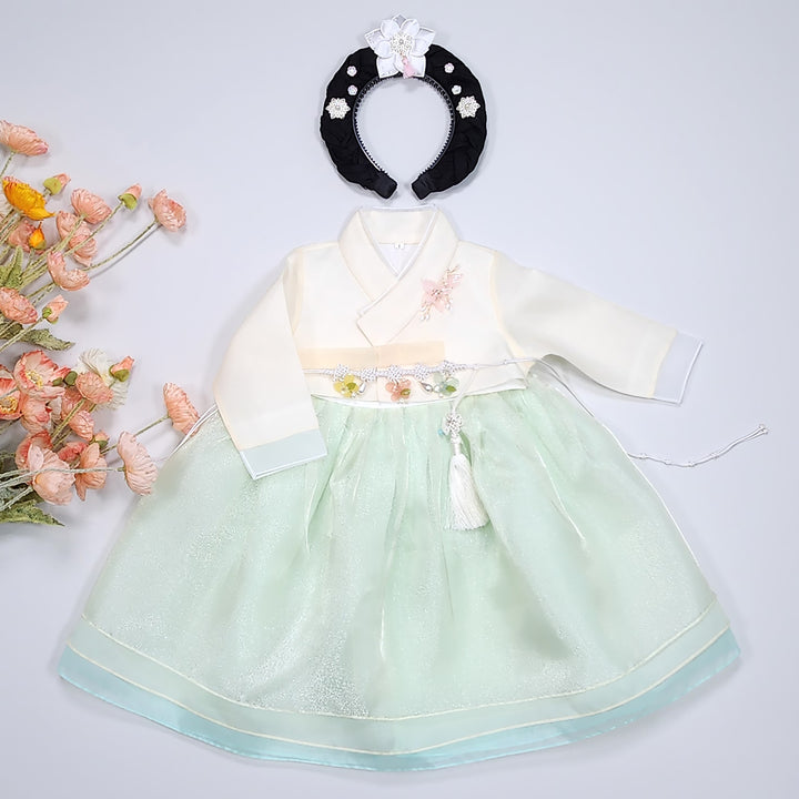 Hanbok Girl Baby Korea Traditional Clothing Set First Birthday Celebration Party Celebration 1–8 years Pastel Beige Mint OSG1035