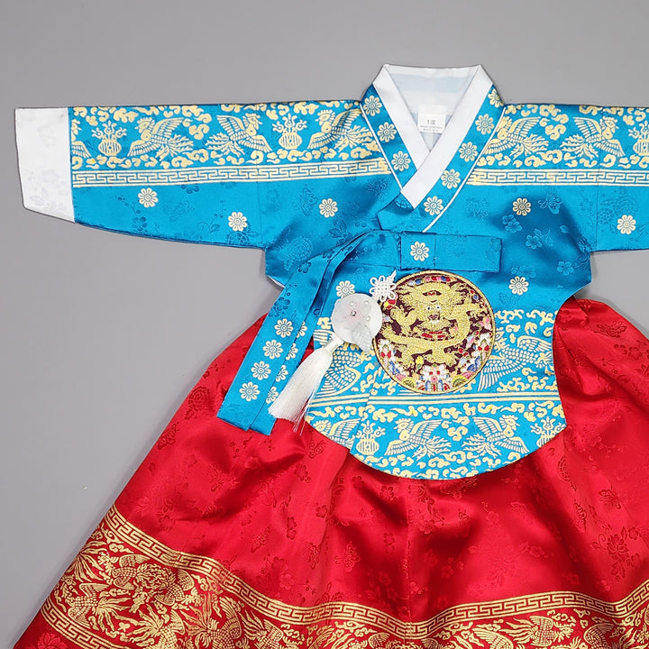 Hanbok Girl Baby Korea Traditional Clothing Set First Birthday Celebration Party Celebration 1–10 Years Blue Red Skirt Gold Print HG131
