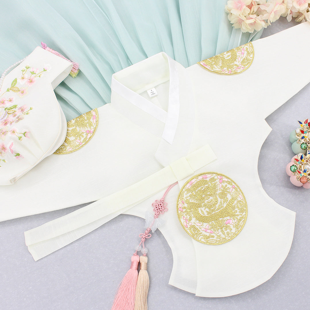 Hanbok Girl Baby Korea Traditional Clothing Set First Birthday Celebration Party 1–6 years 100th days Ivory Mint Gold Patch DGH116