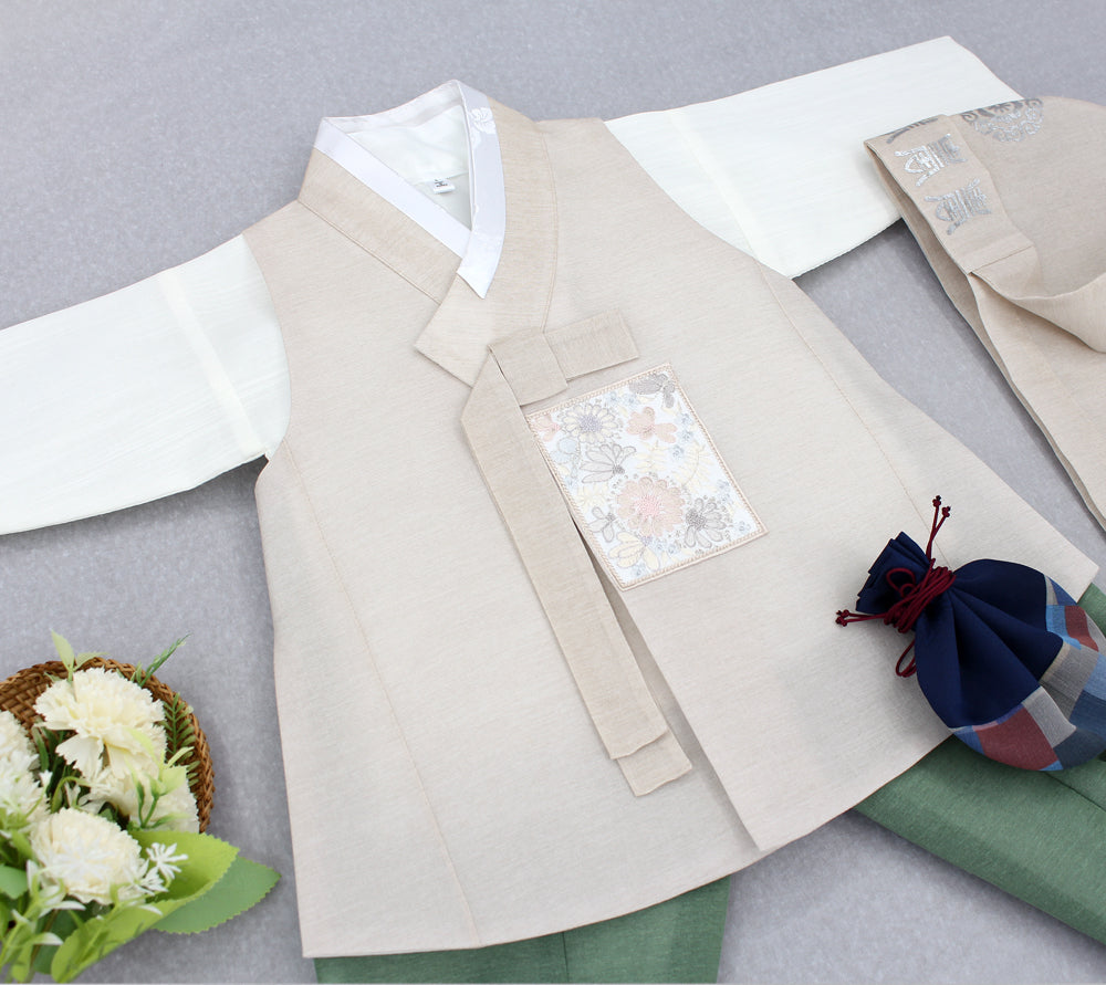 Korean Traditional Boy Baby Hanbok Dol Baikil Party Celebration 100th Days 1-10 Years Beige Khaki DDB118