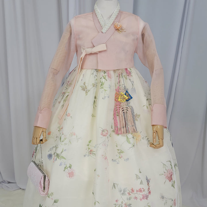 Woman Hanbok Dress Korea Traditional clothes Set Wedding Ceremony Birthday Custom-Made Pink See-through OSW901