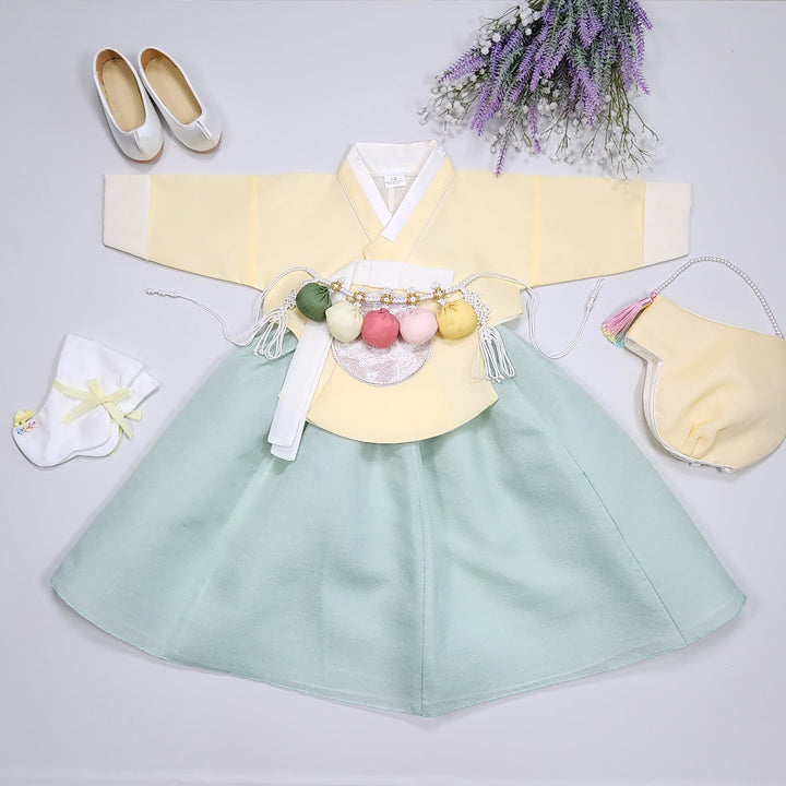 Hanbok Girl Baby Korea Traditional Clothing Set First Birthday Celebration Party 100th Birth Celebration 1–15 years Yellow HG356