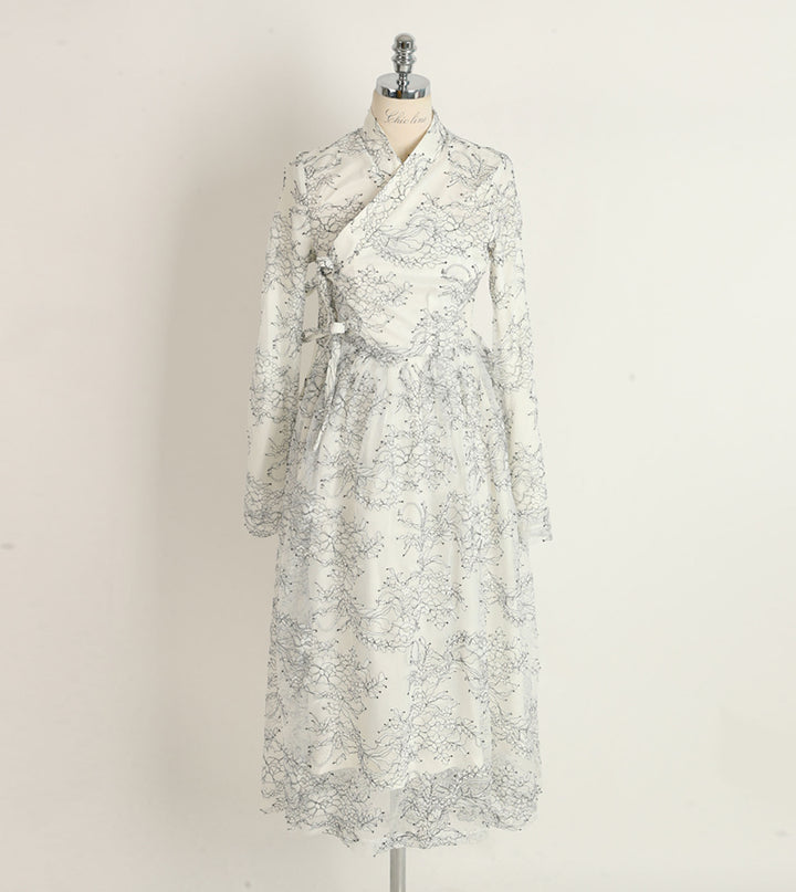 Korean Modern Hanbok White Dress Fancy Casual Daily Clothing Fusion Hanbok CHD103