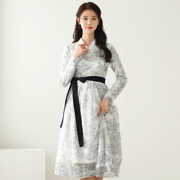 Korean Modern Hanbok White Dress Fancy Casual Daily Clothing Fusion Hanbok CHD103