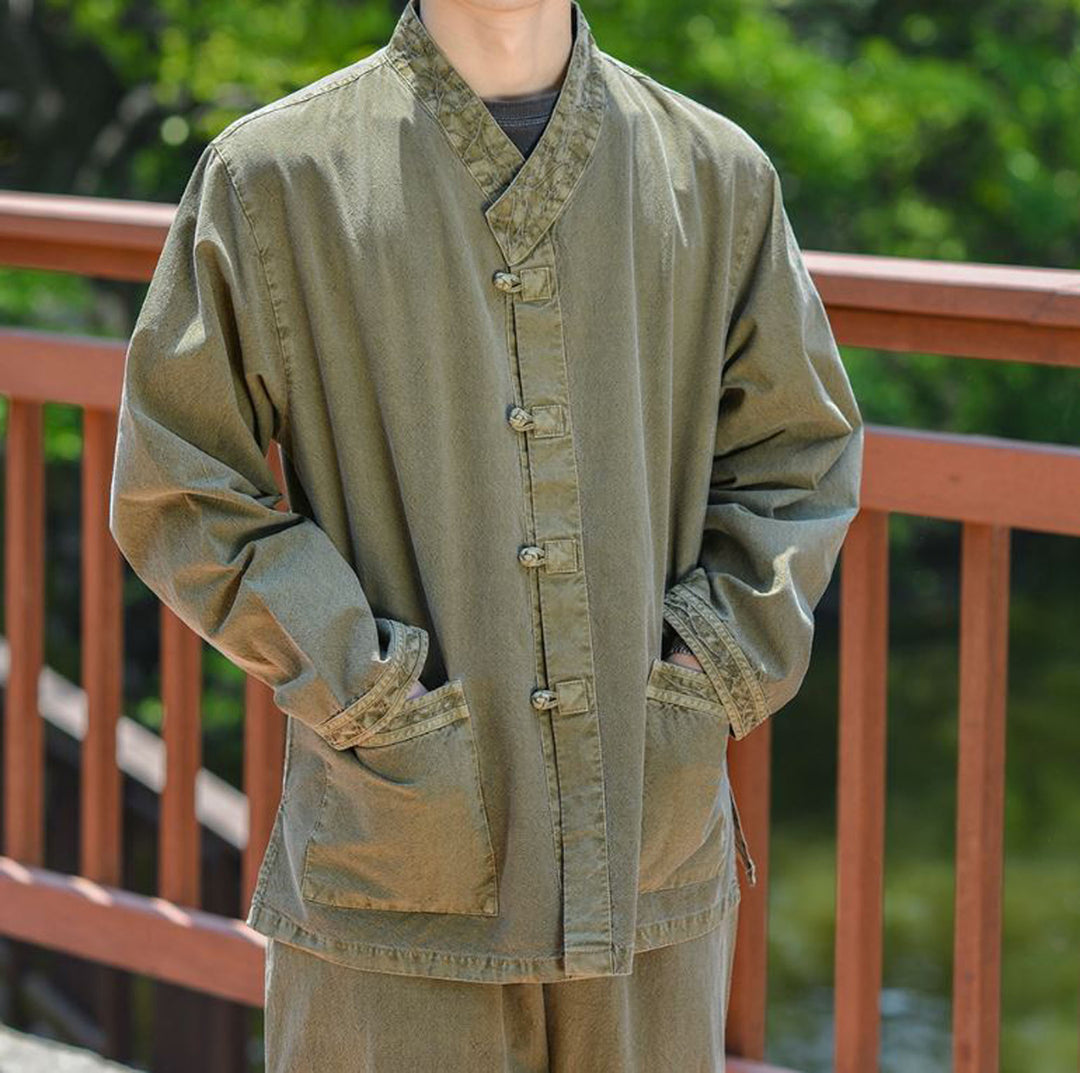 Korean Hanbok Washed Cotton Common Use Man Woman Casual Daily Clothing BTS Long Sleeve Khaki 10042