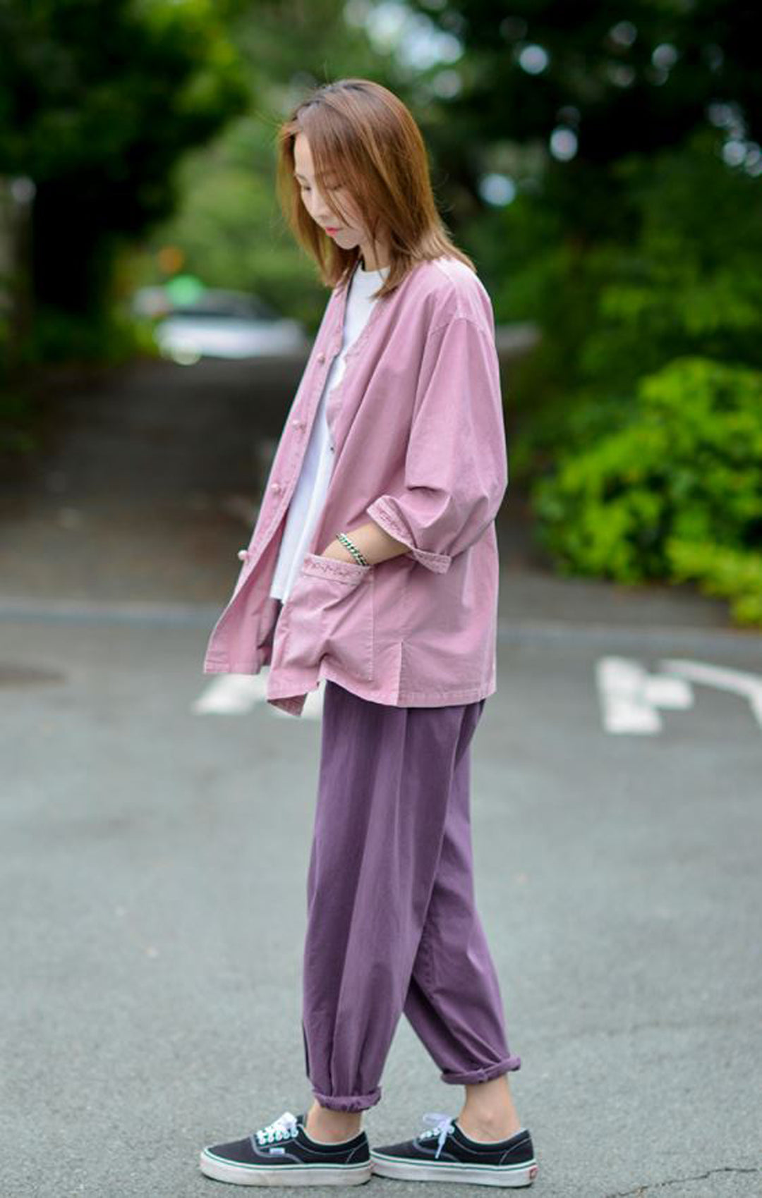 Korean Hanbok Washed Cotton Common Use Man Woman Casual Daily Clothing 3/4 Sleeve BTS 10097 Lilac