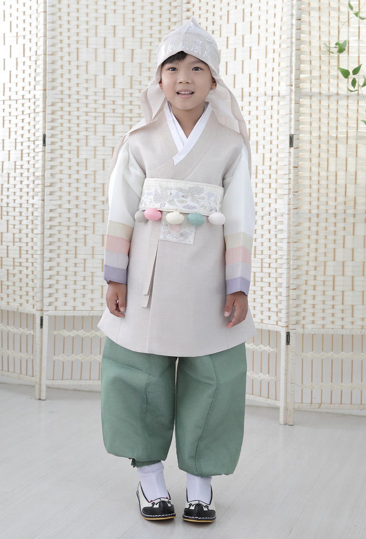 Korean Traditional Boy Baby Hanbok Dol Baikil Party Celebration 100th Days 1-10 Years Beige Khaki DDB117