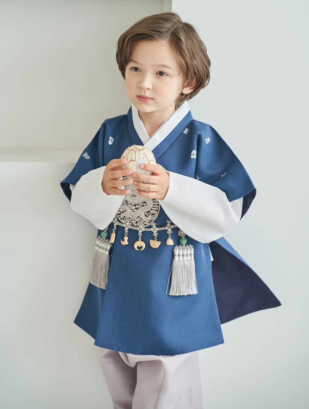 Korean Traditional Boy Baby Hanbok Dol Baikil Party Celebration 100th-10 Ages Navy Silver Print OSB101