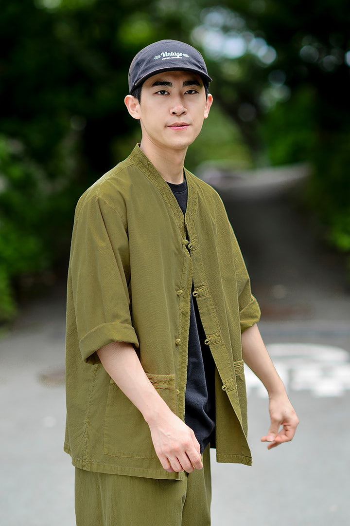 Korean Hanbok Washed Cotton Common Use Man Woman Casual Daily Clothing 3/4 Sleeve BTS 10097 Olive