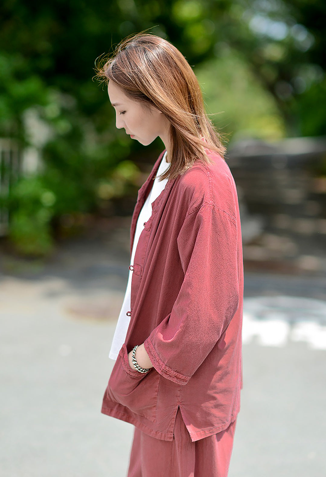 Korean Hanbok Washed Cotton Common Use Man Woman Casual Daily Clothing 3/4 Sleeve BTS 10097 Wine