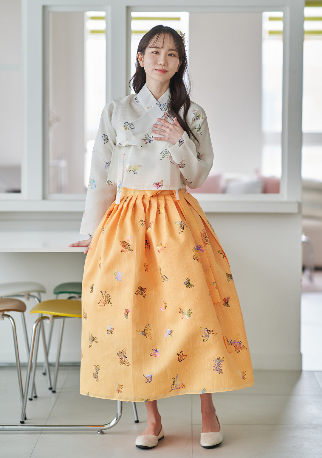 Korean Modern Daily Hanbok Casual Modernized Party Celebration Top Jeogori Butterfly Print SSN103