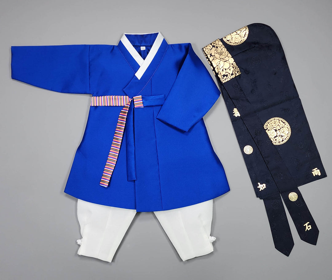 Korean Traditional Boy Baby Hanbok Dol Baikil Party Celebration 100 Days-8 Ages Vivid Blue OSB165