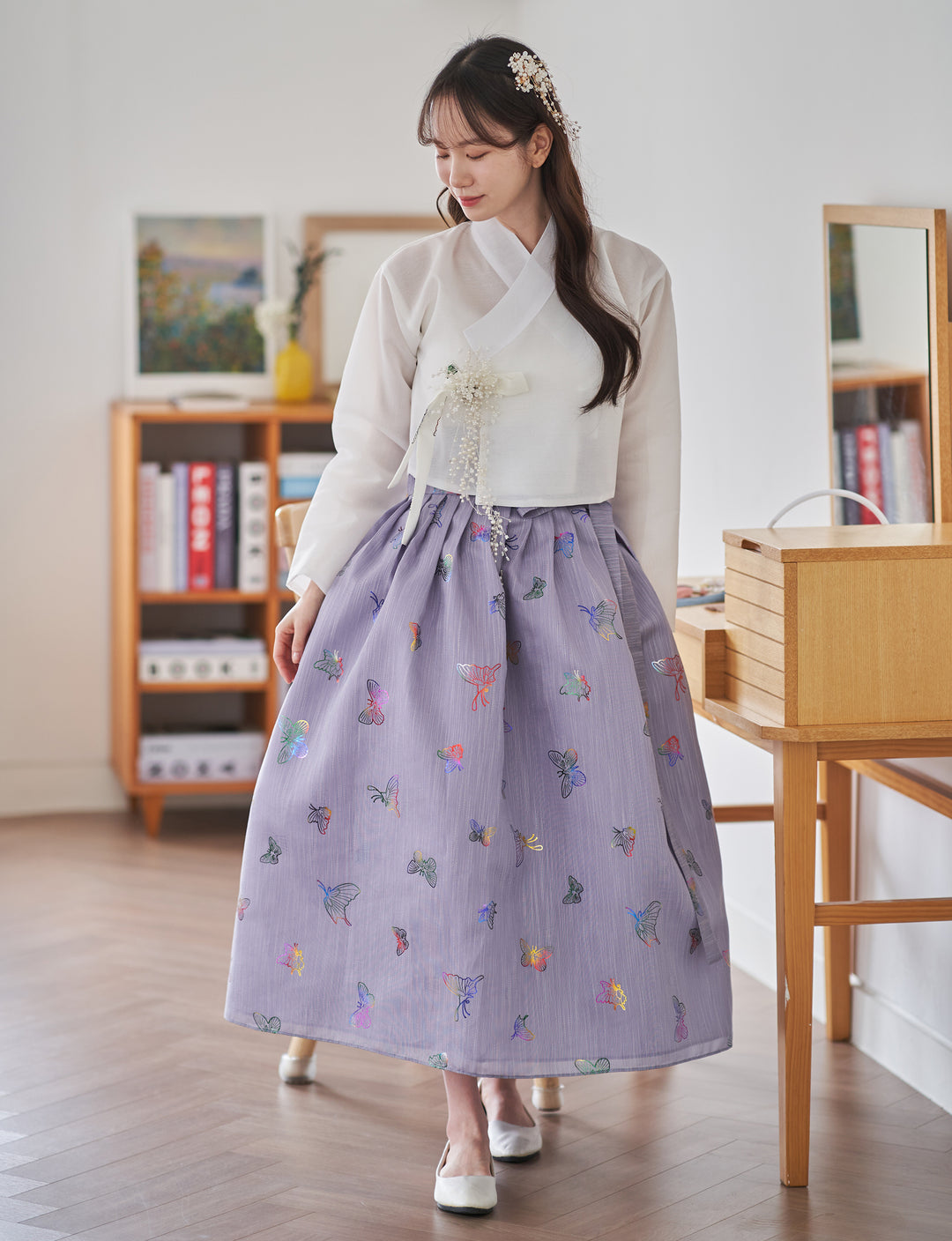 Korean Modern Daily Hanbok Casual Modernized Party Celebration Top Jeogori Butterfly Print SSN104