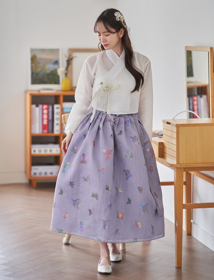 Korean Modern Daily Hanbok Casual Modernized Party Celebration Top Jeogori Butterfly Print SSN104