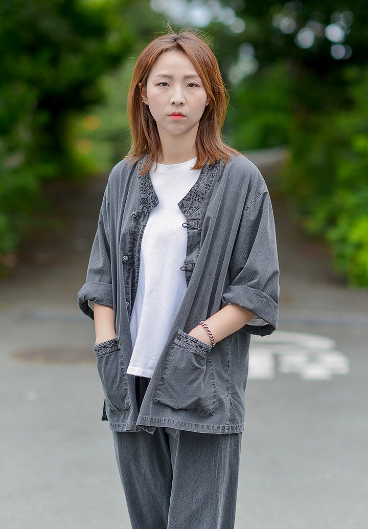 Korean Hanbok Washed Cotton Common Use Man Woman Casual Daily Clothing 3/4 Sleeve BTS 10097 Charcoal