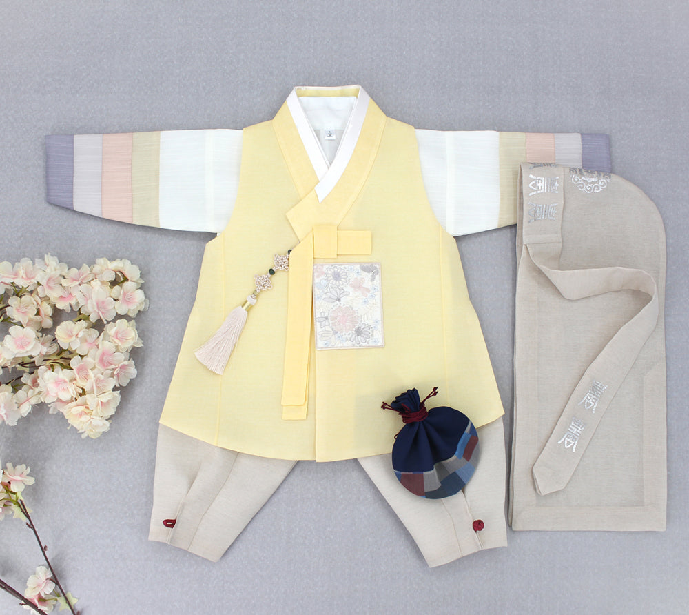 Korean Traditional Boy Baby Hanbok Dol Baikil Party Celebration 100th-10 Years Yellow DDB115