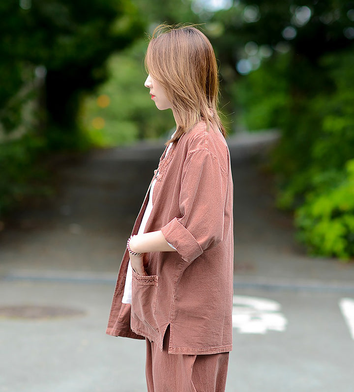 Korean Hanbok Washed Cotton Common Use Man Woman Casual Daily Clothing 3/4 Sleeve BTS 10097 Brown