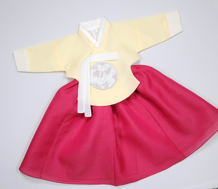 Hanbok Girl Baby Korea Traditional Clothing Set First Birthday Celebration Party 100th Birth Celebration 1–15 years Yellow HG358
