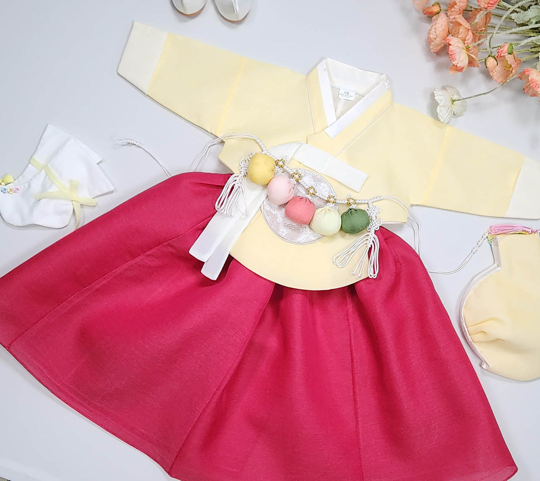 Hanbok Girl Baby Korea Traditional Clothing Set First Birthday Celebration Party 100th Birth Celebration 1–15 years Yellow HG358