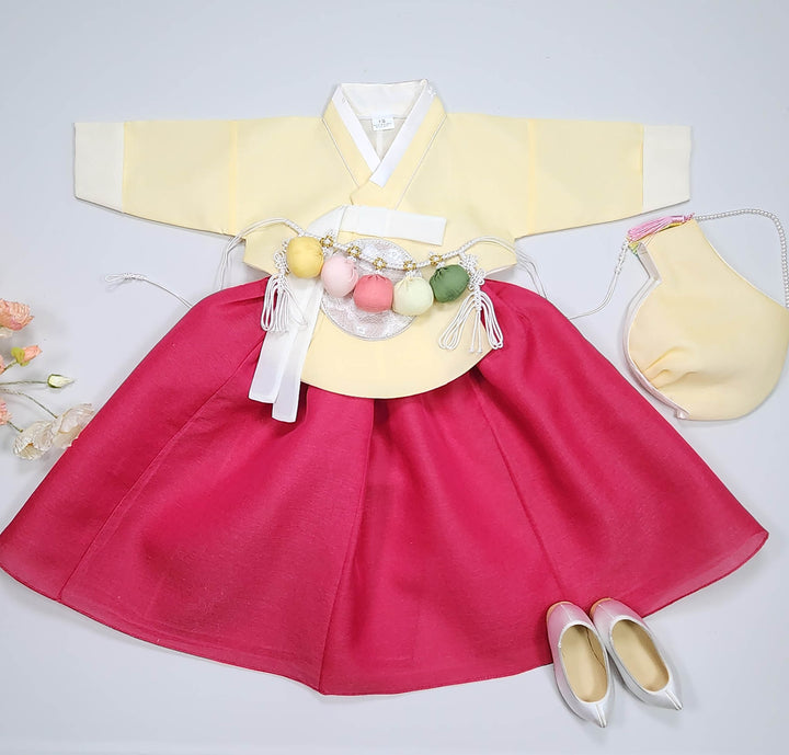 Hanbok Girl Baby Korea Traditional Clothing Set First Birthday Celebration Party 100th Birth Celebration 1–15 years Yellow HG358