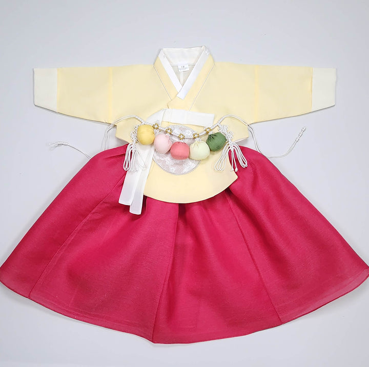 Hanbok Girl Baby Korea Traditional Clothing Set First Birthday Celebration Party 100th Birth Celebration 1–15 years Yellow HG358