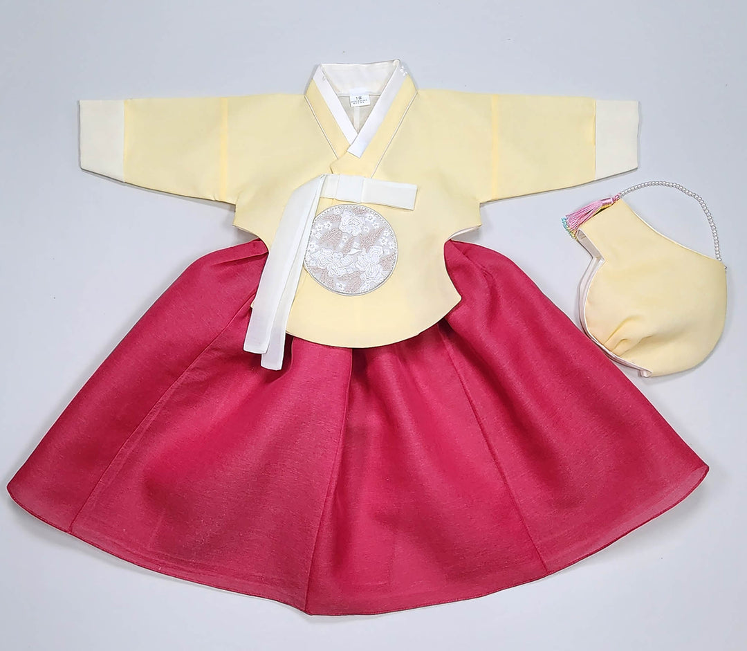 Hanbok Girl Baby Korea Traditional Clothing Set First Birthday Celebration Party 100th Birth Celebration 1–15 years Yellow HG358