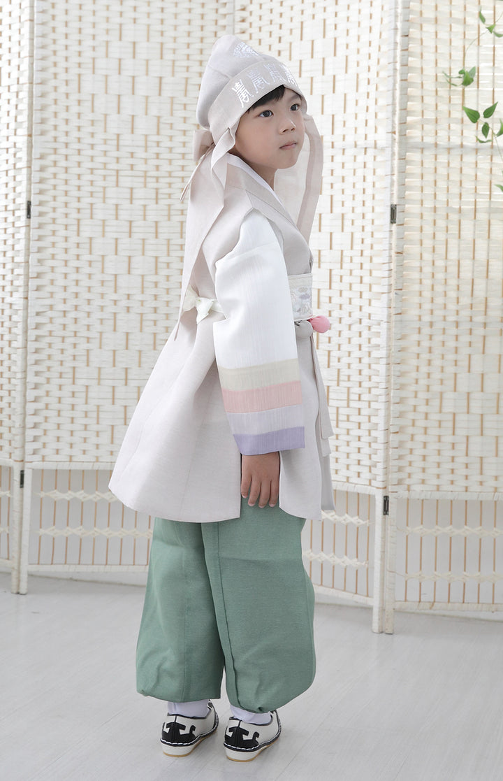 Korean Traditional Boy Baby Hanbok Dol Baikil Party Celebration 100th Days 1-10 Years Beige Khaki DDB117