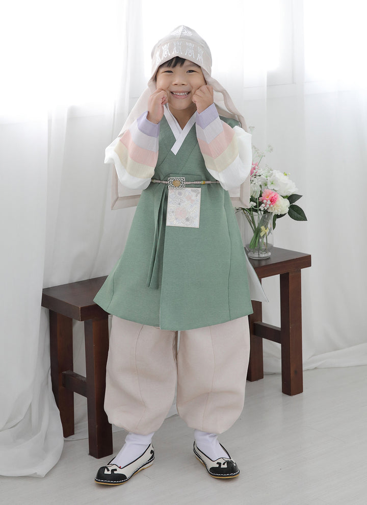 Korean Traditional Boy Baby Hanbok Dol Baikil Party Celebration 100th Days 1-10 Years Khaki DDB121