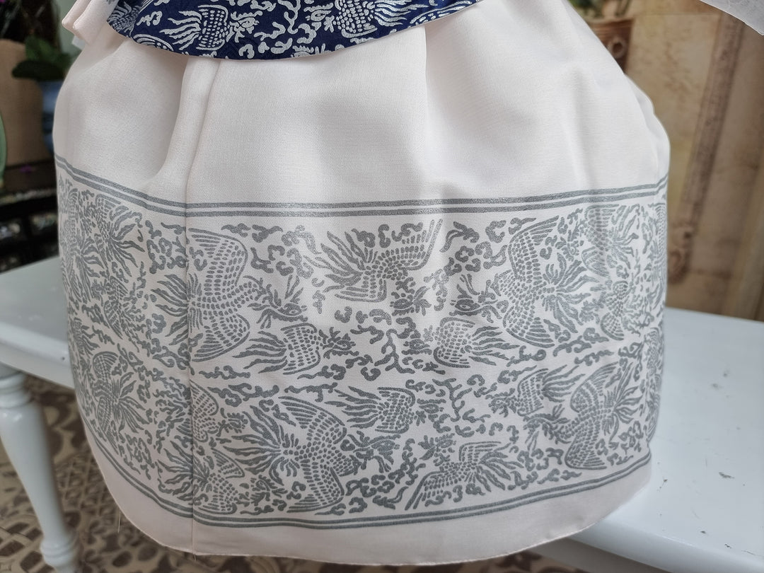 Hanbok Dress Girl Baby Korea Traditional Clothing Set First Birthday Celebration Party Celebration 1–8 Years Navy Fancy Silver Print OS208